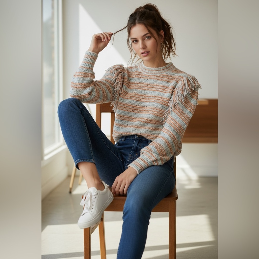 NWT Ulla Johnson Arquette Fringe detail Sweater in Lily Size M